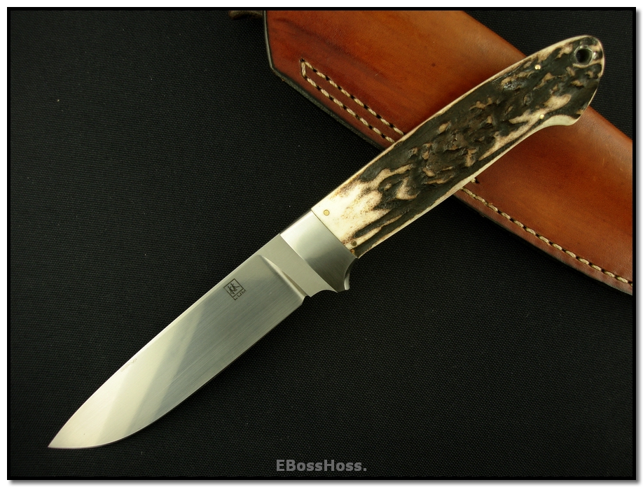Bob Lum Deluxe Fixed Hunter - Stag & Unetched Damasteel