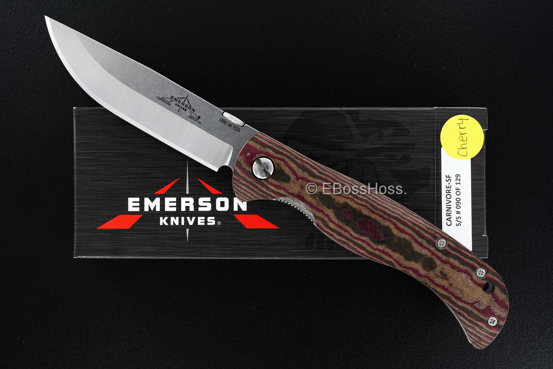 Ernie Emerson EKI Carnivore Folding Steak Knife - Cherry Richlite Handles