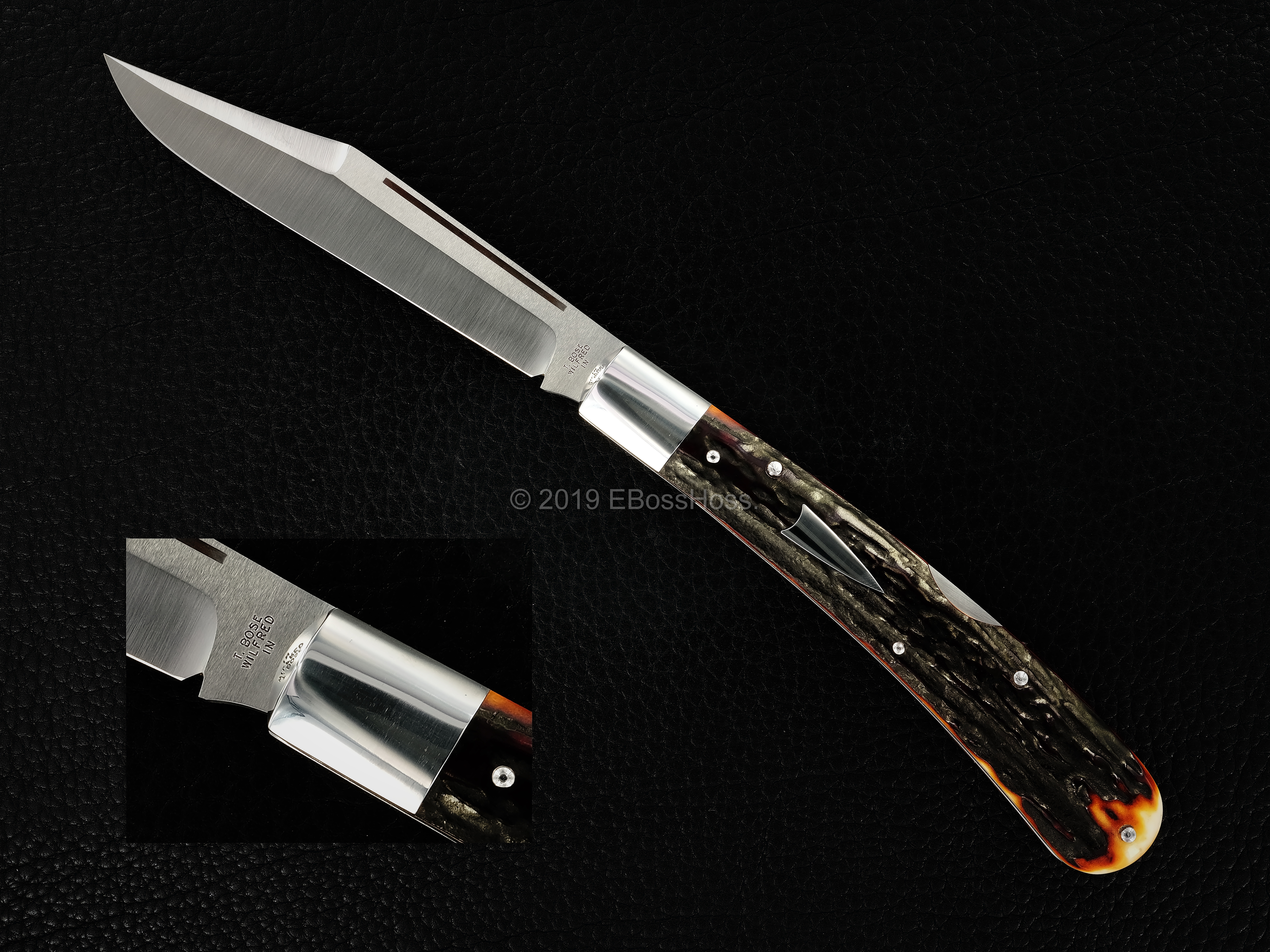 Tony Bose Custom 5 3/8-inch Lockback Stag Banana Knife PROTOTYPE