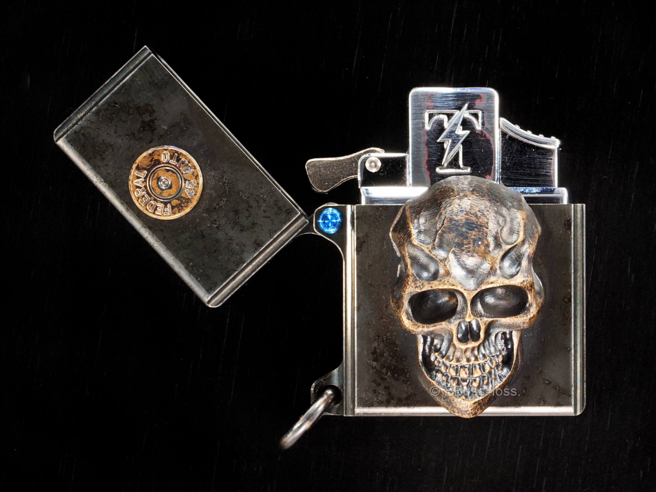 Obatake - Stee lFlame Custom 3-D Sledge Lighter - with XL Darkness Skull &amp; Federal 45