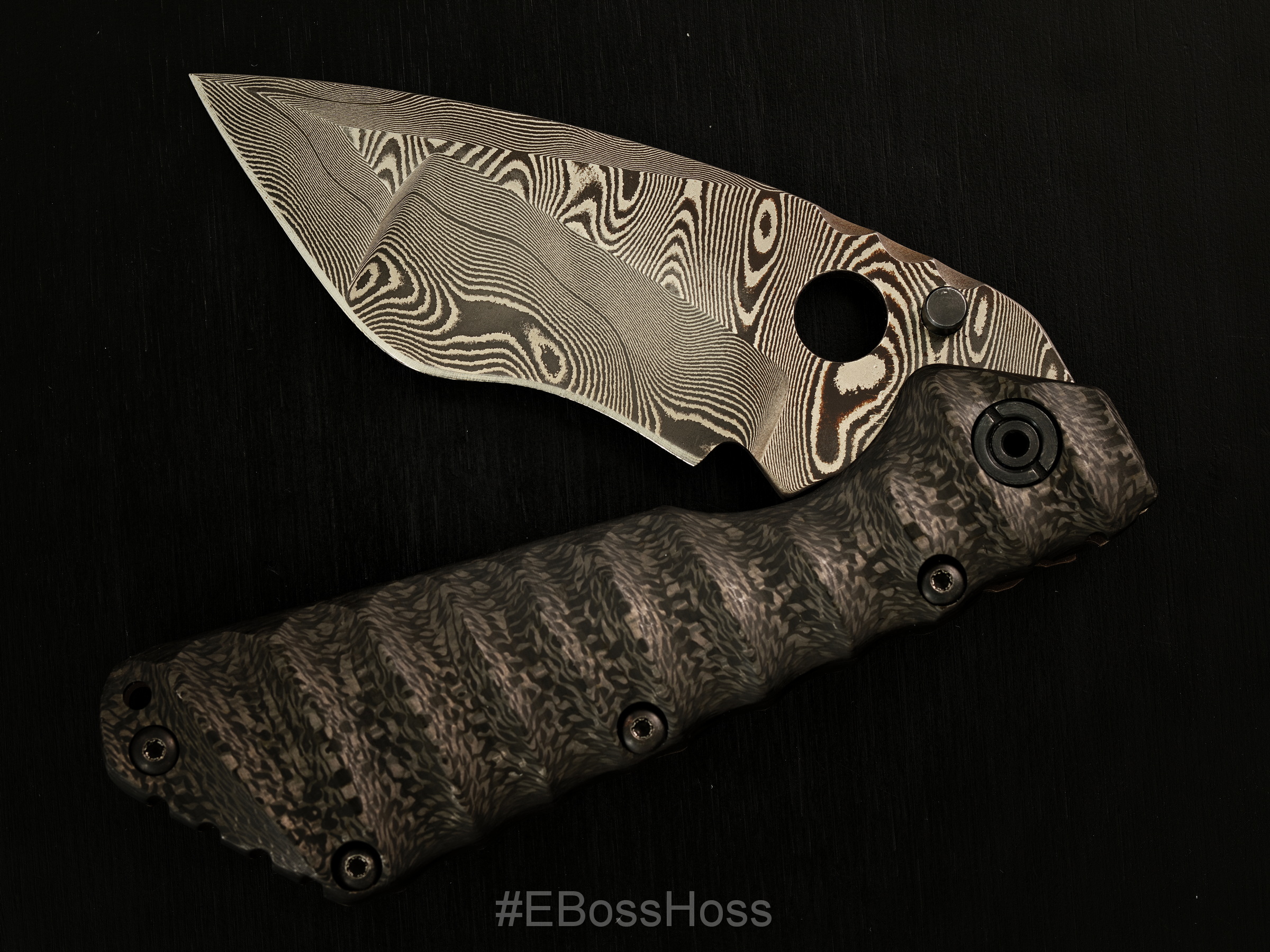 Mick Strider Custom (MSC) Damascus 'Big Belly' XL - Carbon Fiber