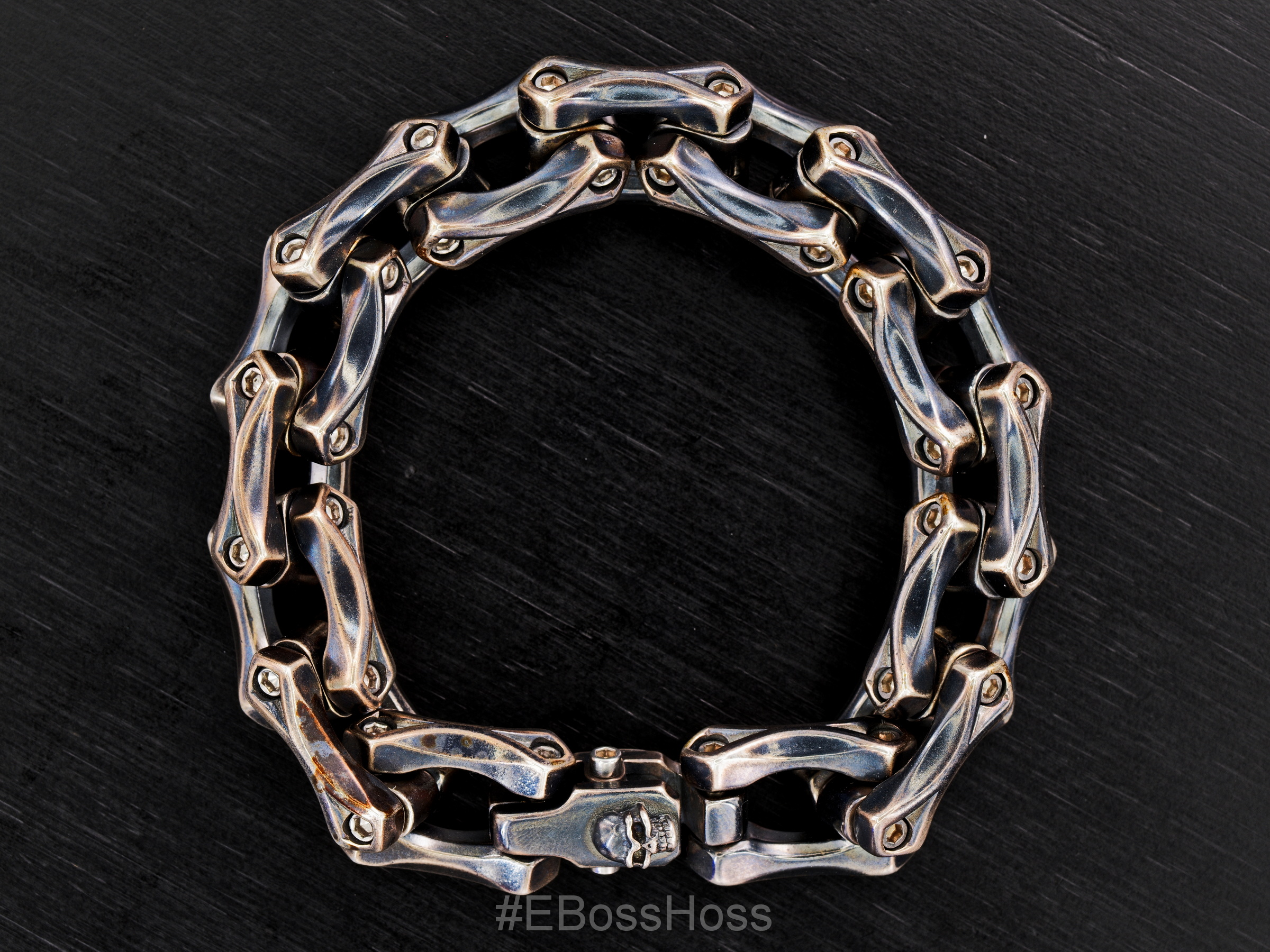 Steel Flame Sterling Silver Axe Link Bracelet w/ Darkness Clasp