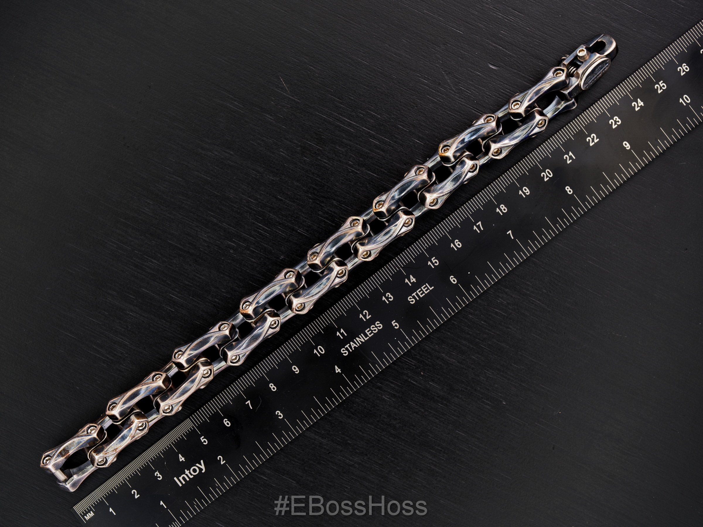 Steel Flame Sterling Silver Axe Link Bracelet w/ Darkness Clasp