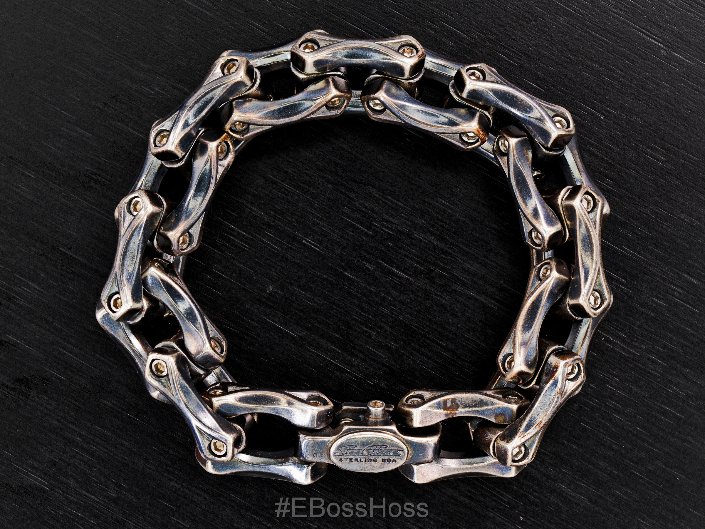 Steel Flame Sterling Silver Axe Link Bracelet w/ Darkness Clasp