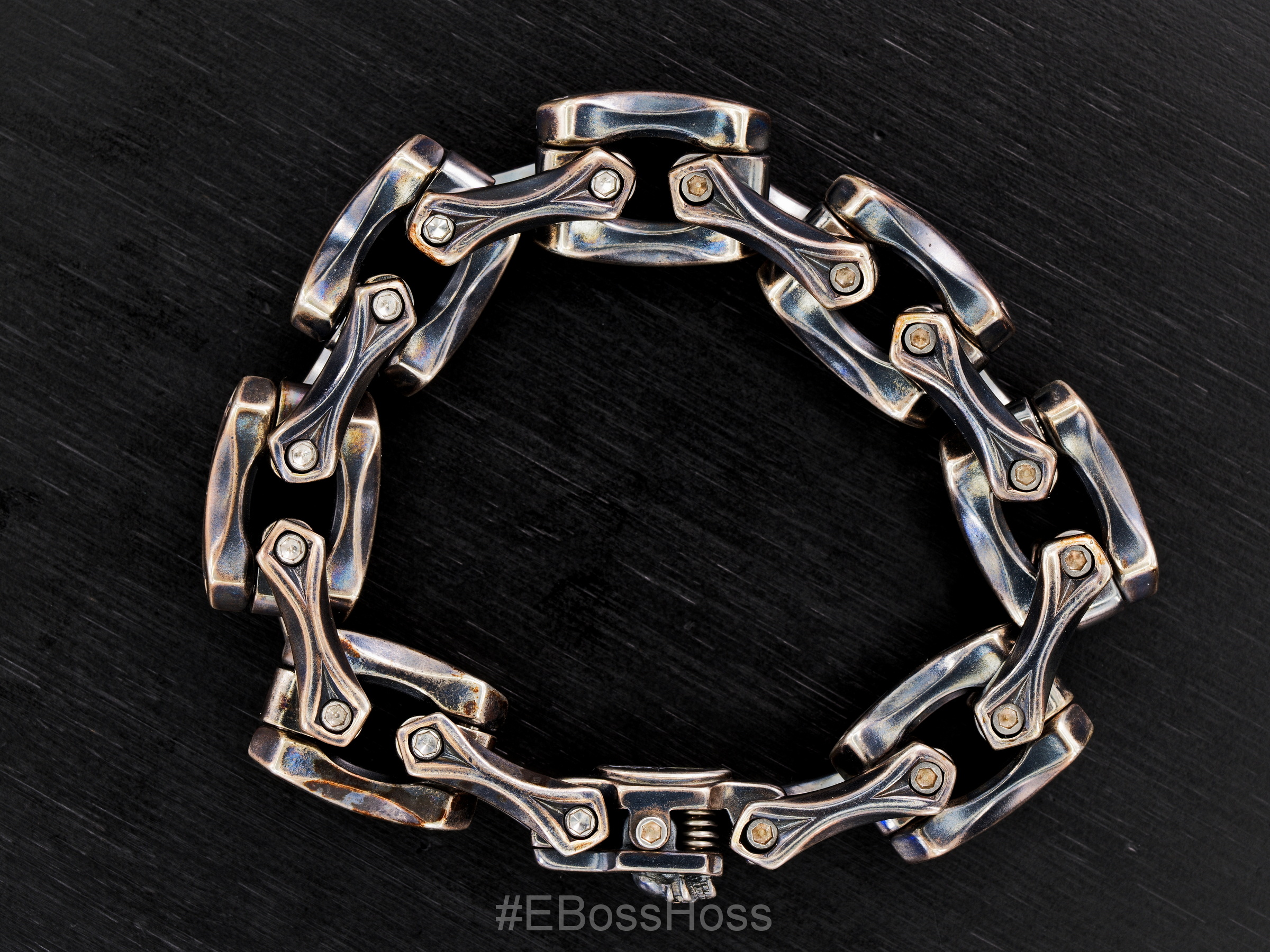 Steel Flame Sterling Silver Axe Link Bracelet w/ Darkness Clasp