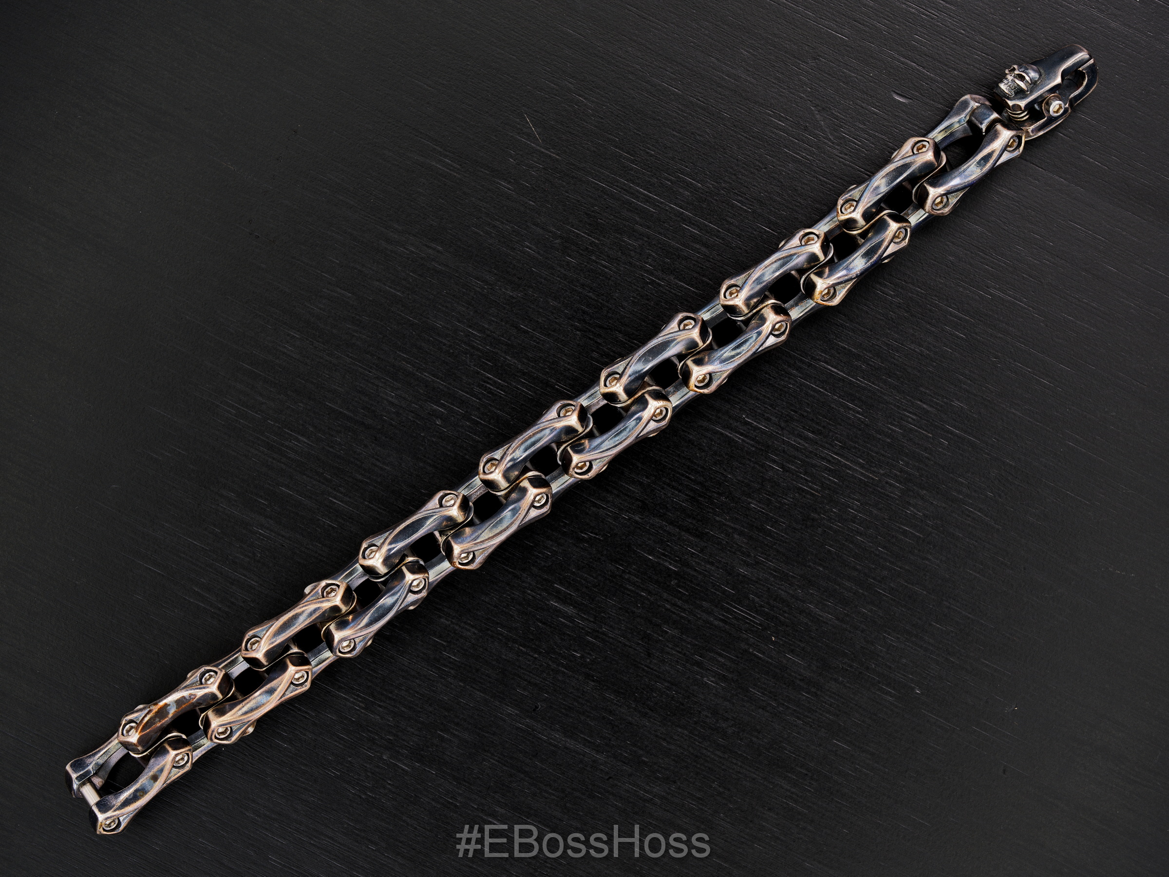 Steel Flame Sterling Silver Axe Link Bracelet w/ Darkness Clasp