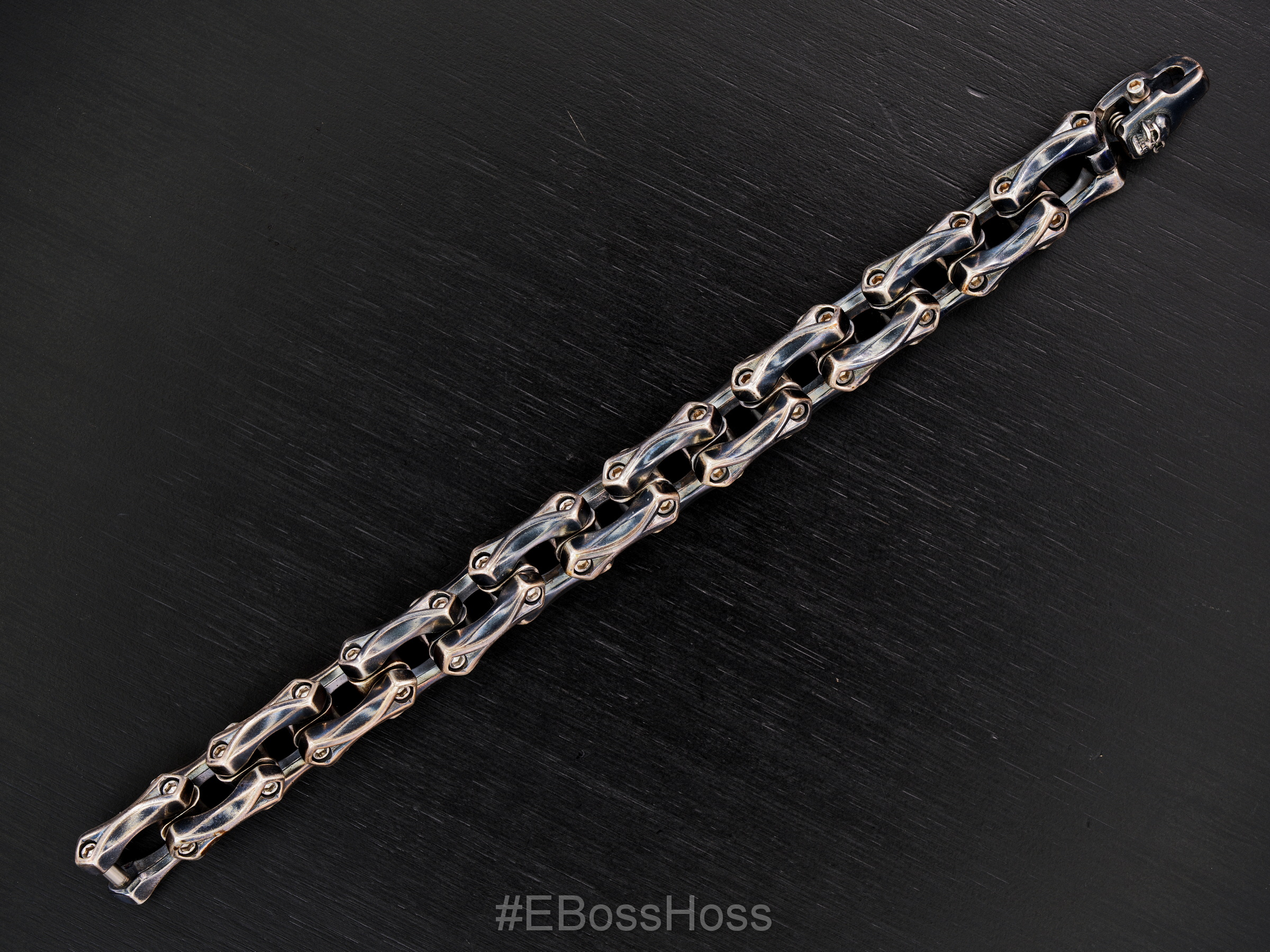 Steel Flame Sterling Silver Axe Link Bracelet w/ Darkness Clasp