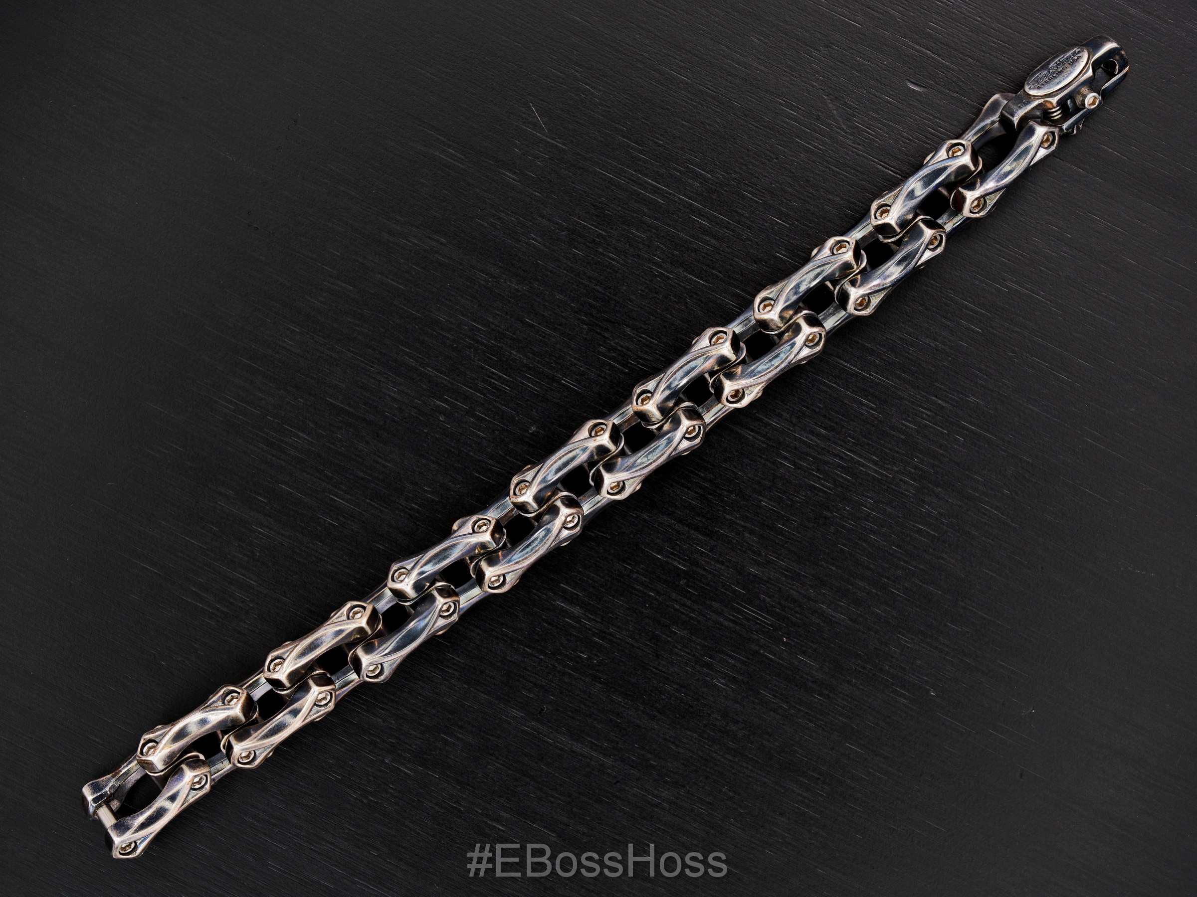 Steel Flame Sterling Silver Axe Link Bracelet w/ Darkness Clasp