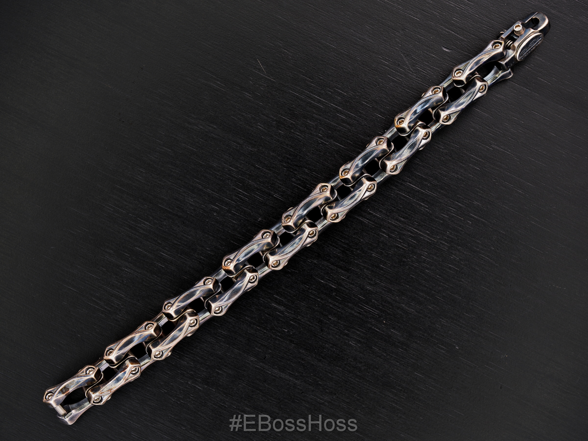 Steel Flame Sterling Silver Axe Link Bracelet w/ Darkness Clasp