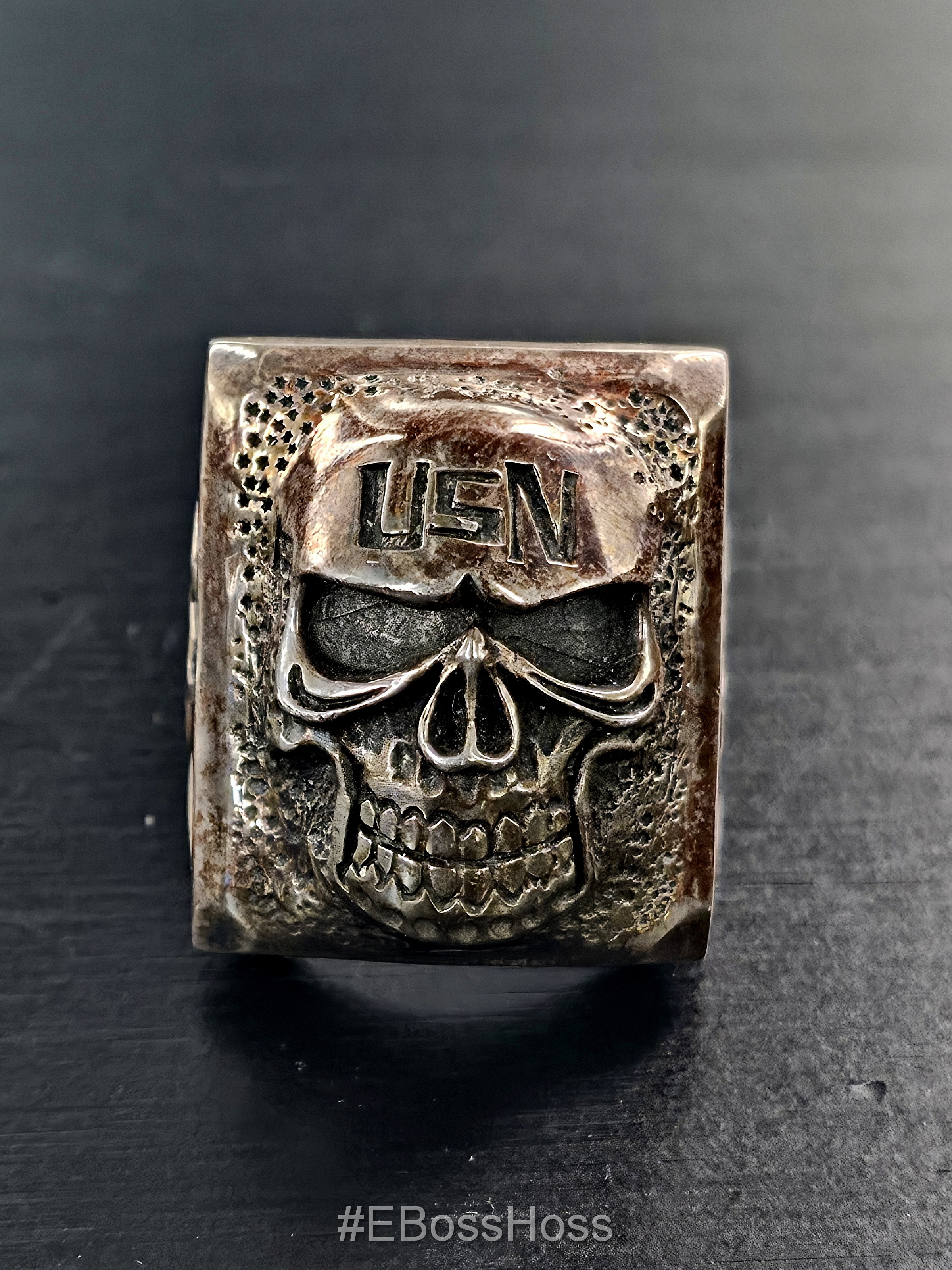 Patina-ed Skull Puncher Ring