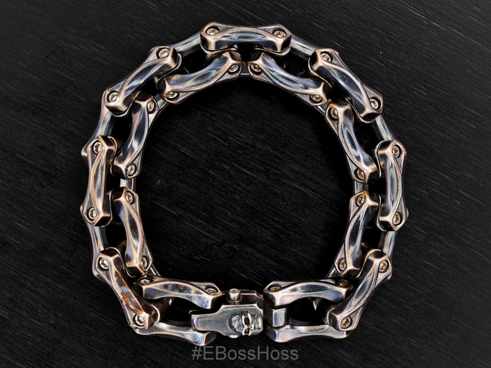 Steel Flame Sterling Silver Axe Link Bracelet w/ Darkness Clasp