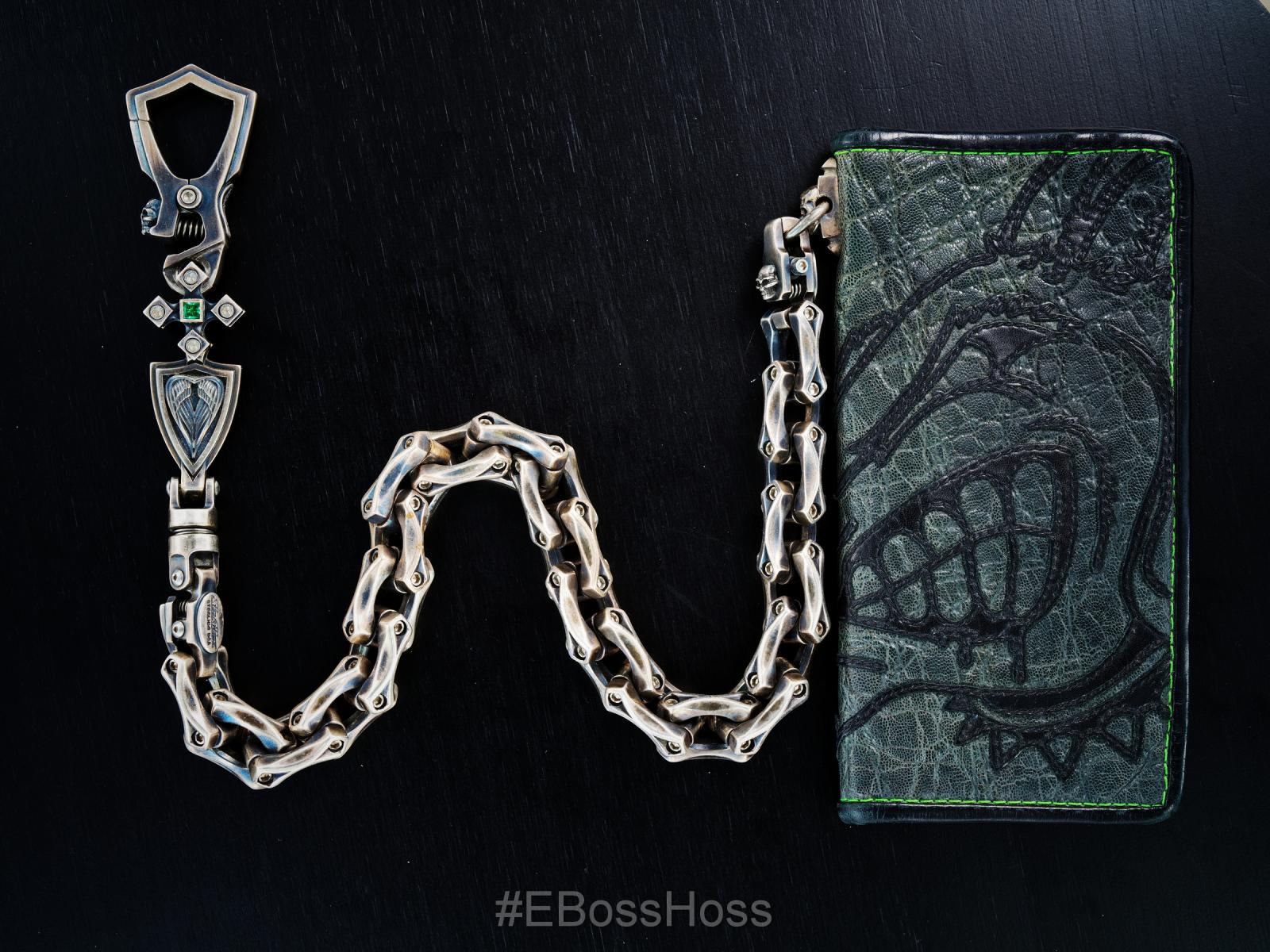 Steel Flame Sterling Silver Axe Link Motorcycle Wallet Chain and Wallet