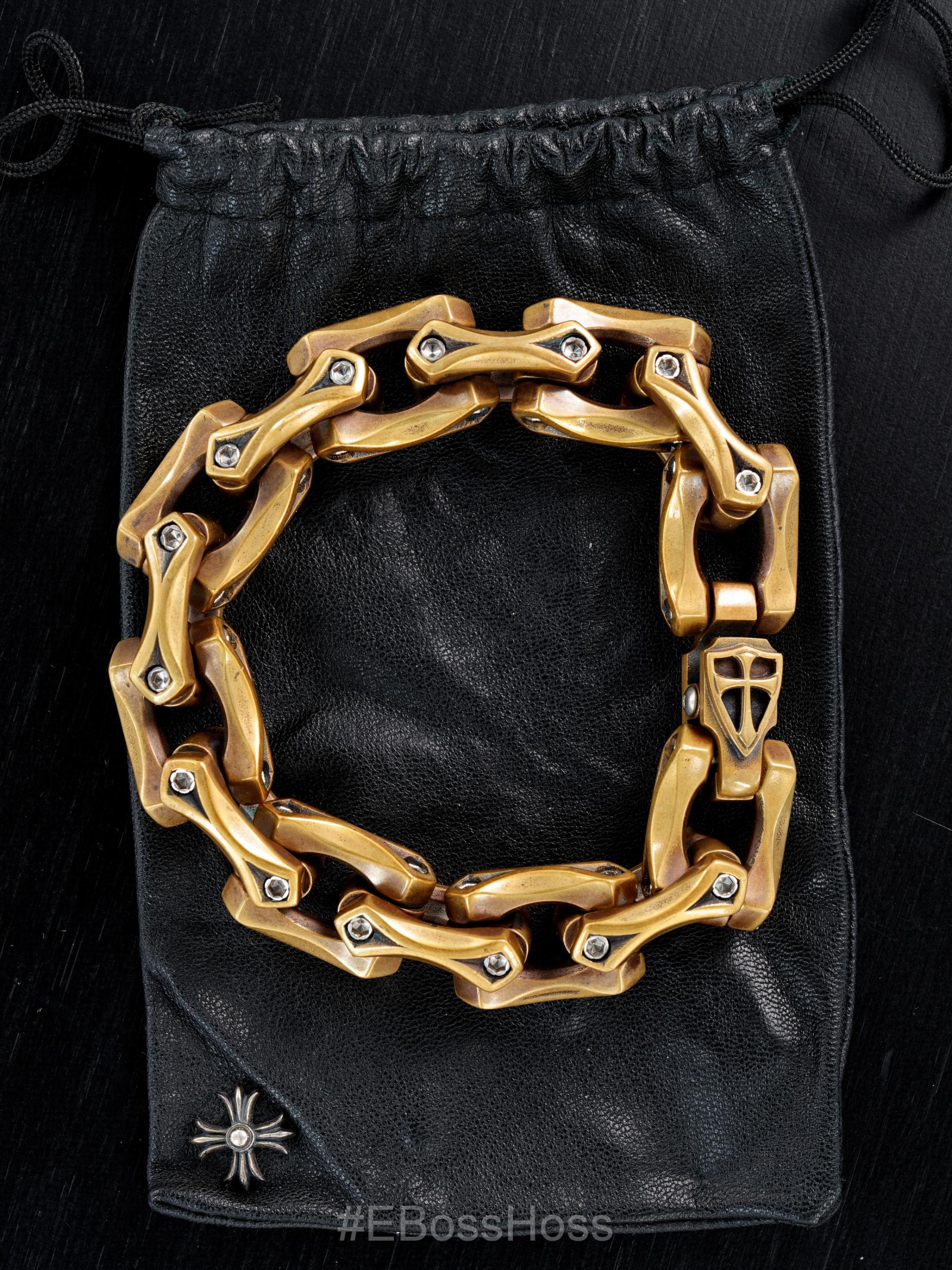 Steel Flame Bronze Axe Link Bracelet with Crusader Cross Clasp